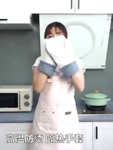 Silicone Cotton Oven Anti-Scald Gloves Double Layer Anti Heat Gloves Cooking Baking Sarung Tangan Pembakar