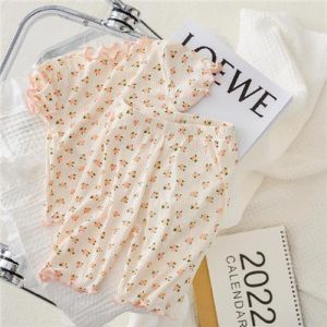 Summer New Ice Silk Childrens Home Clothes Set Comfortable Cartoon Men Women Casual Air Conditioned Suit Two-Piece Set