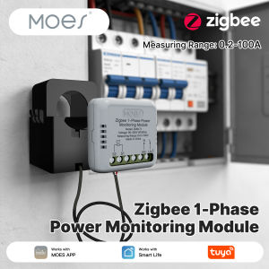 MOES | MOES Tuya Zigbee Smart 1-Phase Energy Power Meter 100A APP Monitoring Module Bidirectional With Current Transformer Sensor Clamp