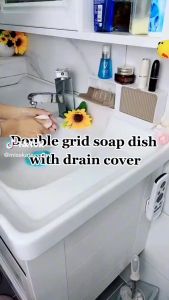 Soap Dish Drain Double Grid Sticker Wall-Mounted Soap Box with Lid Without PerforationA