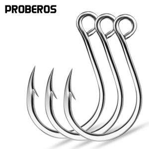 PROBEROS 20PCS Fishing Jigging Hook Carp Eye Worm Barbed Inline Hooks Saltwater High Carbon Steel Fishing Accessories