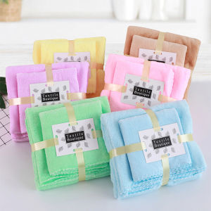 2 In 1 Coral Fleece Bath Towel And Face Towel For Adults Infants And Children Gift Set Super Soft And Comfortable Towel 70*140CM+35*75CM (Purple/Blue/Brown/Pink)