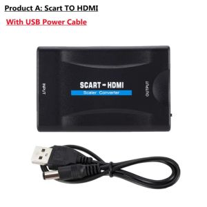 NEW 1080P SCART To HDMI-compatible Video Audio Upscale Converter Adapter for HD TV DVD for Sky Box STB Plug and Play DC Cable
