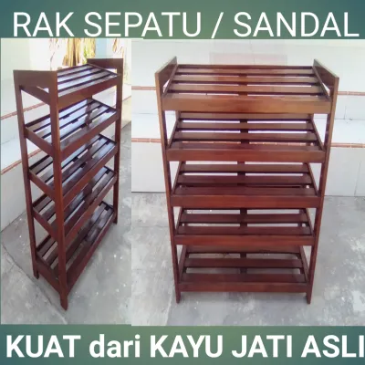 Rak sepatu / sandal kayu jati asli kuat murah