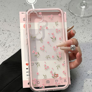 Pink Flower Clear Phone Case For Samsung S26 Ultra Cover S25 S23 S22 S24 Plus A57 5G A55 A56 A37 A36 A35 A17 5G A53 A54 A34 A26