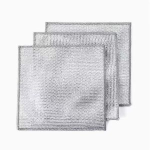 Non-Stick Oil Thickened Steel Wire Dishcloth Silver Thread Cotton Double Layer Kitchen Special Use Scrubber Cleaning Tool