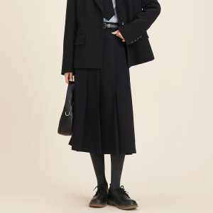 Burgundy Vintage Merlot Midi Skirt Autumn Winter Drapey High Waist Pleated Half-length Skirt Office Lady Style A-line Silhouette