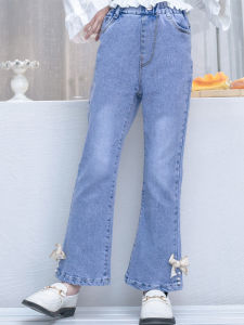 Spring Summer Thin Denim Pants High Waist Flared Baby Girls Jeans Soft Wide Leg Pants Trendy Kids Clothing Baby Fashion