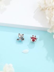 925 Sterling Silver Charms Fortune Cat Chinese New Year Pendant Beads Japanese Girl Fit Brand Bracelets Necklaces Women Jewelry
