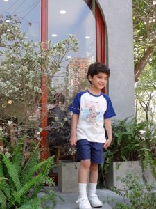 Áo cộc tay cho bé trai Bigfox Miss Meow size đại áo phông bé trai kiểu Hàn Quốc in Gấu Surfer cỡ 3-11 tuổi 30kg 40kg