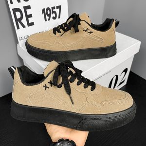 Mens Retro All-Match Casual Faux Suede Shoes Autumn Winter Thick Bottom Heightening Student Sports Shoes Korean Style round Toe