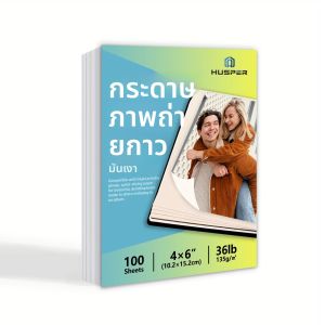HUSPER 4R กระดาษภาพถ่ายกาวมันวาว 100 แผ่น 135gsm 4x6 นิ้ว 36lb กระดาษสติกเกอร์อิงค์เจ็ทสําหรับการพิมพ์