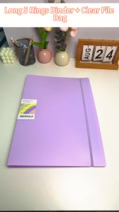 Long 5 Ring Binder Folder With 8PCS Clear File Bag Push Pull Loose Leaf File Folder Set For School