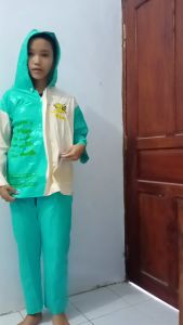 Jas Hujan Backpack Anak Perempuan Setelan Jaket Celana Biru Pink