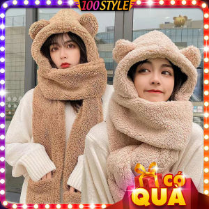 Nón Lông Tai Gấu 3 Trong 1 Kiêm Khăn Cổ Và Bao Tay - 100style