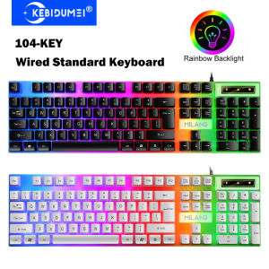 Kebidumei | KEBIDUMEI USB Wired Keyboard RGB Backlit Gaming Keyboard 104 Keys Standard Keyboard Membrane Keyboard For PC Laptop Windows IOS