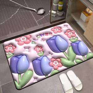 VIKAMA Cartoon Cute Stereoscopic Vision Bathroom Mat Non Slip Absorbent Quick Drying Bath Mat for Bathroom Shower Room