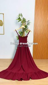 Jenny Dress Korean Kerut Tali Crinkle Polos Panjang Wanita