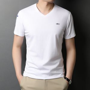 ROMON | Lormen Ice Silk Mens T-Shirt Short Sleeve V-Neck Thin Casual Cotton Summer Fashion Urban Style Cool Feeling Dad Top