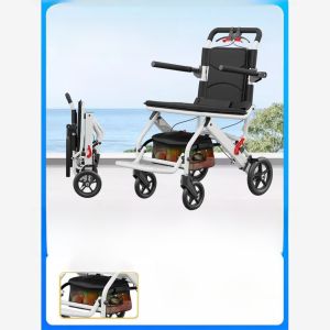 Foldable Lightweight Wheelchair with Shopping Basket for Elderly Travel Paralyzed Special Small Mobility Push Cart Portable