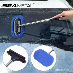 SEAMETAL Car Window Cleaner Brush Windshield Cleaner Microfiber Cloth Cleaning Tool with Retractable Handle Auto Glass Wiper