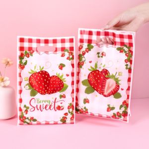 10/20/50pcs Pink Strawberry Handbags Girls Party Gift Packaging Bag Strawberry Birthday Party Supplies Kids Gifts Cookies Bags