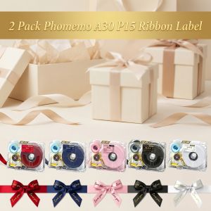 Phomemo A30 P15 Exclusive Embellish Black Print on Purple Satin Ribbon Fabric Ribbons for Gift WrappingWedding Bouquets DIY