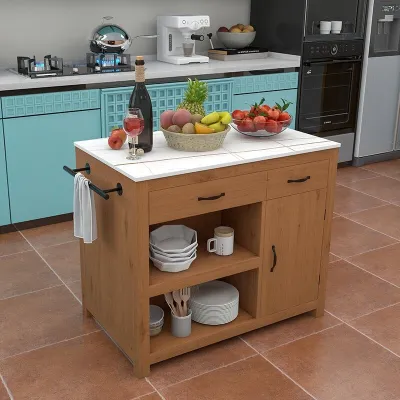 Open-Style Separate Kitchen Island Cabinet Wooden Mobile Storage Dining Table Home Use Utility Bar Counter Top Kitchen Furniture