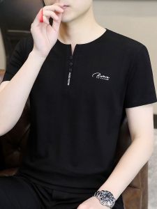 HENGYUANXIANG | Casual Loose Comfortable Mens Short Sleeve T-Shirt Henry Collar Summer New Style Youth Fashion Anti-Wrinkle Retention Thin Model