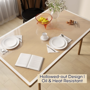 PVC Wash Free Tablecloth 4/6/8 Seater Soft Glass Hollow Out Waterproof Oil Proof Anti Scald Scratch Resistant Non Slip Durable Tablecloth
