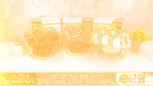 HOME LINE Cangkir Set 6 Pasang white Gold Keramik Elegan + tatakan / cup and saucer porcelain KJB-WHITE-S