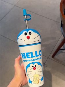 bình làm mát nước bằng thép không gỉ 600ml 304 có Nắp ống hút Doraemon Bình giữ nhiệt/Bình giữ nhiệt rất dễ thương