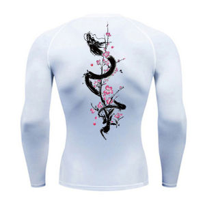 Dragon Blossom Print Compression Shirt for Men Athletic Quick Dry T-shirts Gym Workout Running Tees Long Sleeve Tops Activewear