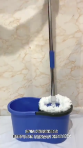 Alat Pel Lantai Otomatis Spin Mop - Alat Pel Praktis dengan Peras Otomatis Alat Pel Putar 360° (Blue)
