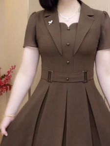 QIAOXIZI | Plus Size Summer Dress with Notch Lapel for Mature Women