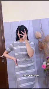 Ami Collection - Dress Salur Midi / Dress Wanita Kekinian / Dress Rajut Salur / Midi Dress
