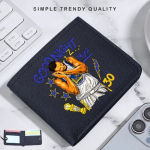 Black&Gray Plain Color Canvas Simple BiFold Short Wallet Basketball Curry Cartoon Card Holder Man Student Coin Purse Gift for Him