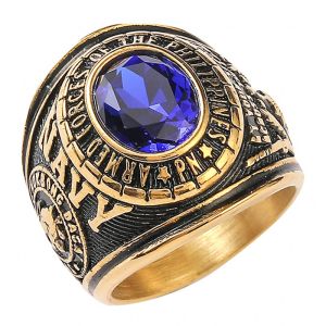 PN Bull Ring Solid Pure Stainless Steel Gemstone Philippine Navy Ring Size 6-13