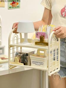 ชั้นวางของสำหรับโต๊ะทำงานแบบพับได้ 2 ชั้นสำหรับบ้านและออฟฟิศ สไตล์เรียบง่าย ขนาดกะทัดรัด สำหรับผู้หญิง