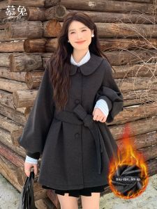MUTU | Feminine Collar Wool Coat Winter New Arrival Waist Cinching