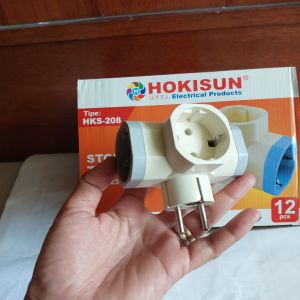 Hokisun Stop Kontak T-Arde Terminal Kuningan SNI 10A 250V - Colokan Cabang 3 - Colokan T - Tusuk Kontak