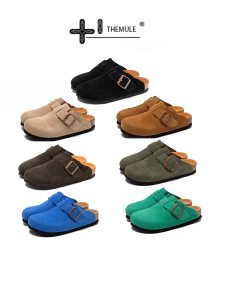 Ugly Cute Slippers Genuine Leather Covered Toe Birkenstock Style Mens Big Head Casual Slip-On Sandals Comfortable Flat Heel