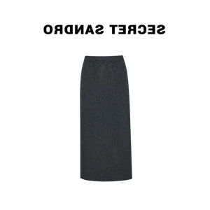 กระโปรงสั้นทรงตรงเอวสูงถักสไตล์เกาหลีสำหรับผู้หญิง กระโปรงยาวปานกลาง ทรงเอ สีพื้น ผ้าโพลีเอสเตอร์ ฤดูใบไม้ร่วง 2024
