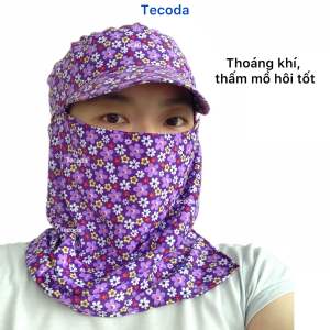 Nón Mũ Chống Nắng Nữ Che Mặt Có Khẩu Trang Đa Năng 2 Lớp Cotton Thoáng Khí Vành Nhỏ Hoa Thị TECODA