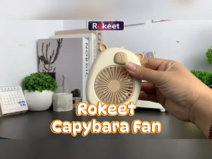 Rokeet Kipas Angin Mini Portable USB Rechargeable Karakter Hewan Lucu Capybara FREE LANYARD
