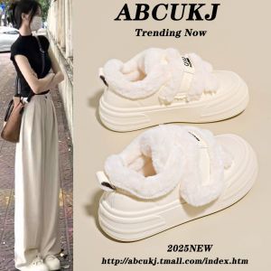 Fleece Lined Winter Snow Boots Womens Thick Bottomed Slip-On Shoes Fashionable Plush Inner Rubber Outsole round Toe Cotton up