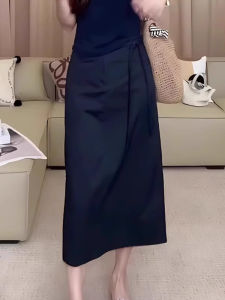 BINKAFENNY | High Waist A-Line Midi Skirt For Plus Size Women Black Summer Flowing Slimming Versatile Long Skirt Commute Korean Style Slim Fit