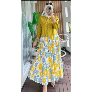 SETELAN ROK MOTIF BUNGA ANGELIA FELICIA CRINKLE AIRFLOW MIX RAYON