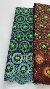 African Swiss Voile Lace Fabric Embroidery Flower Rhinestones High Grade Turquoise Red Cotton Lace For Wedding Party Dress Sew