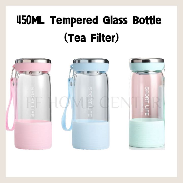 450ml Tempered Glass Water Tea Filter Bottle Heat Resistant Office